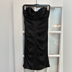 Nicole Miller Classic Timeless Black Silk Corset Bow Strapless Dress Size 6 S